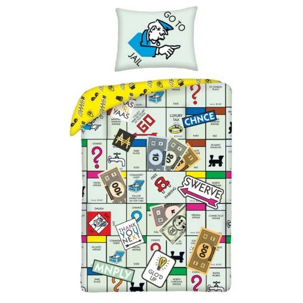 Monopoly mintás ágyneműhuzat szett vászontáskában