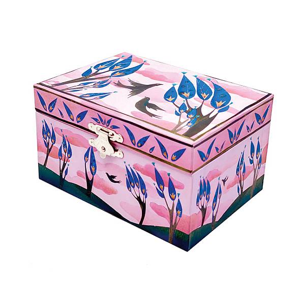 Fiókos, zenélő ékszerdoboz tükörrel - Birds