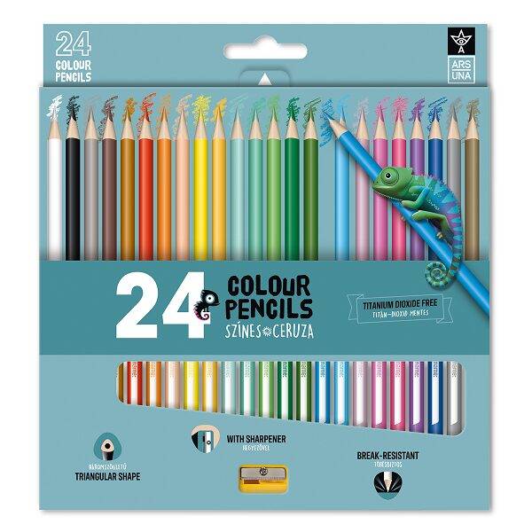 Ars Una háromszögletű színes ceruza hegyezővel - 24 db-os