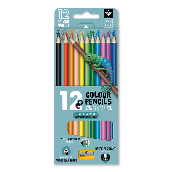 Ars Una háromszögletű színes ceruza hegyezővel - 12 db-os