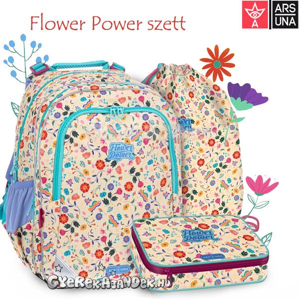 Ars Una virágos iskolatáska, hátizsák SZETT 3 részes – Flower Power