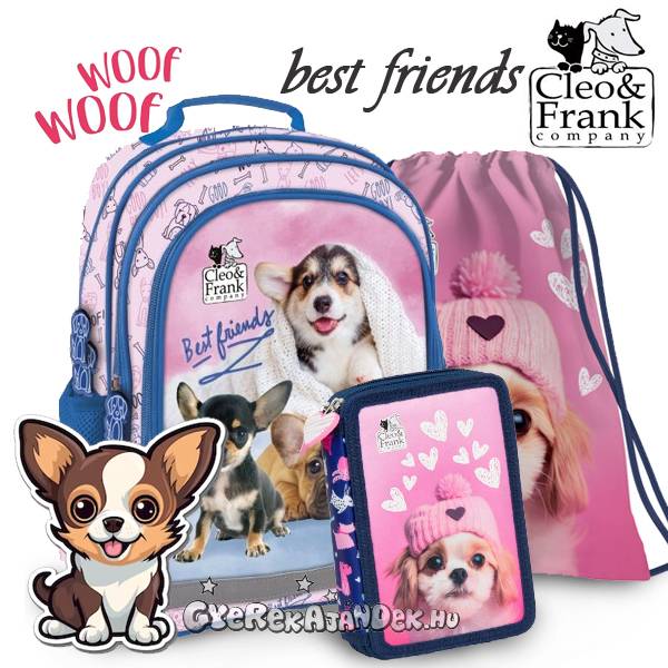 Cleo és Frank kutyás iskolatáska, hátizsák SZETT – Best Friends