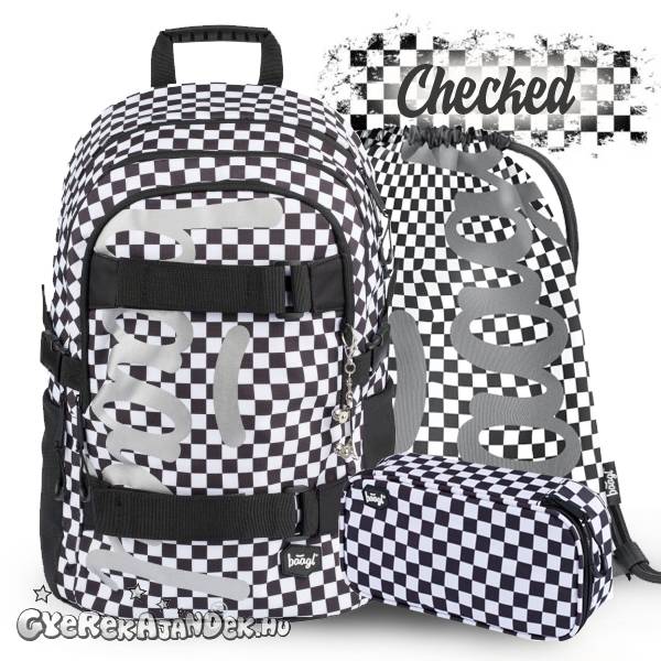 BAAGL kockás iskolatáska, hátizsák SZETT – Checked