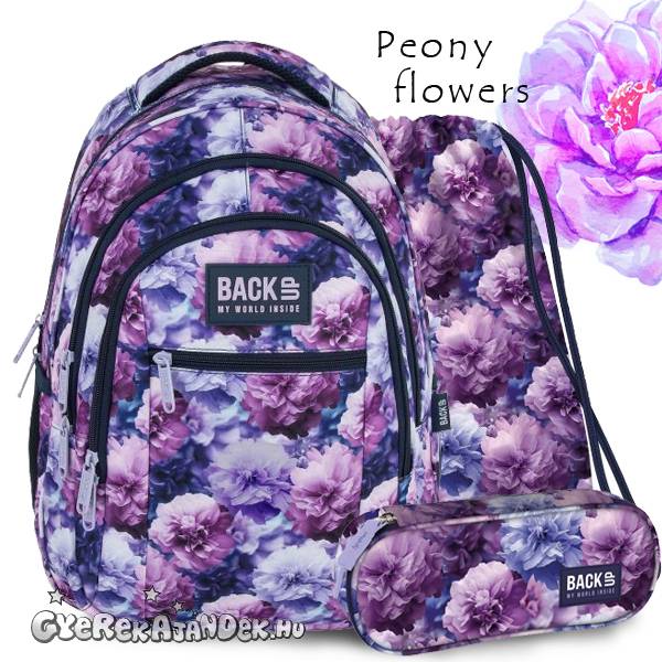 BackUp virágos iskolatáska hátizsák SZETT – Peony Flowers