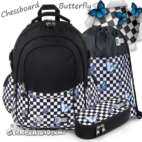 St. Right iskolatáska, hátizsák SZETT 43 cm – Chessboard Butterfly