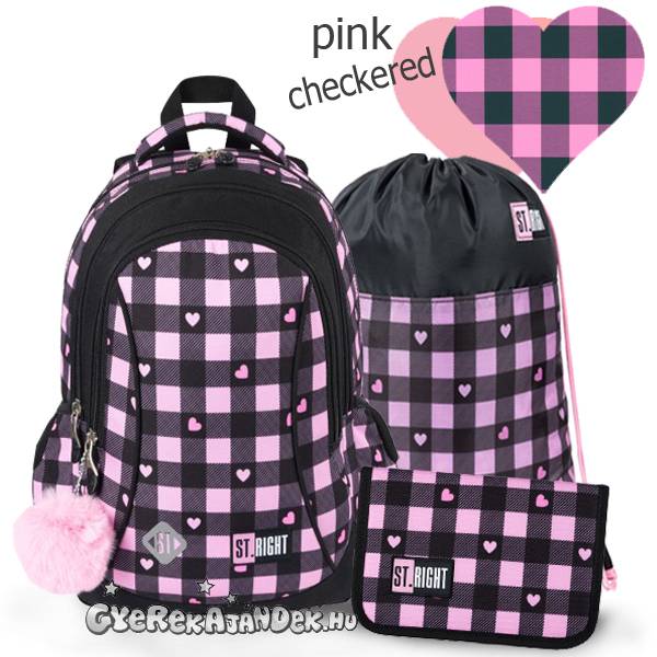 St. Right iskolatáska, hátizsák 39 cm SZETT – Pink Checkered