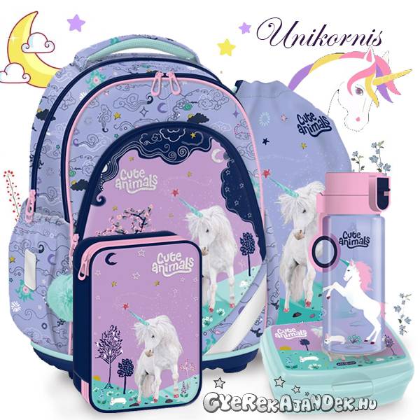 Ars Una anatómiai iskolatáska SZETT 5 részes Cuki állatok – Unikornis (AU-F1)