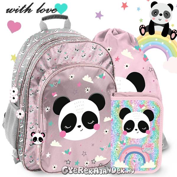 Paso pandás iskolatáska, hátizsák SZETT – With Love