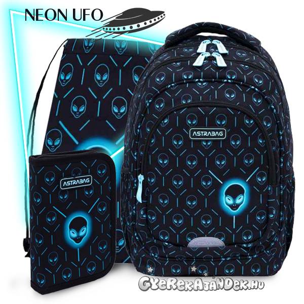 Astra iskolatáska, hátizsák 39 cm SZETT – Neon Ufo