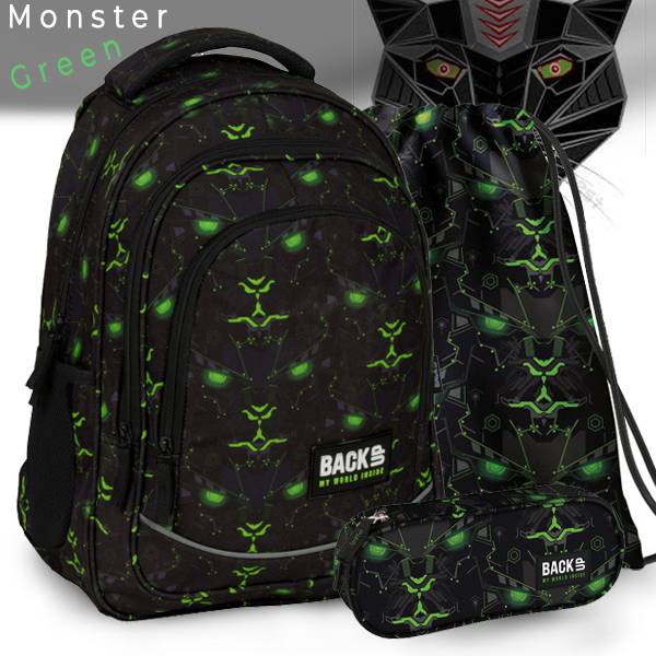 BackUp iskolatáska hátizsák SZETT – Monster Green