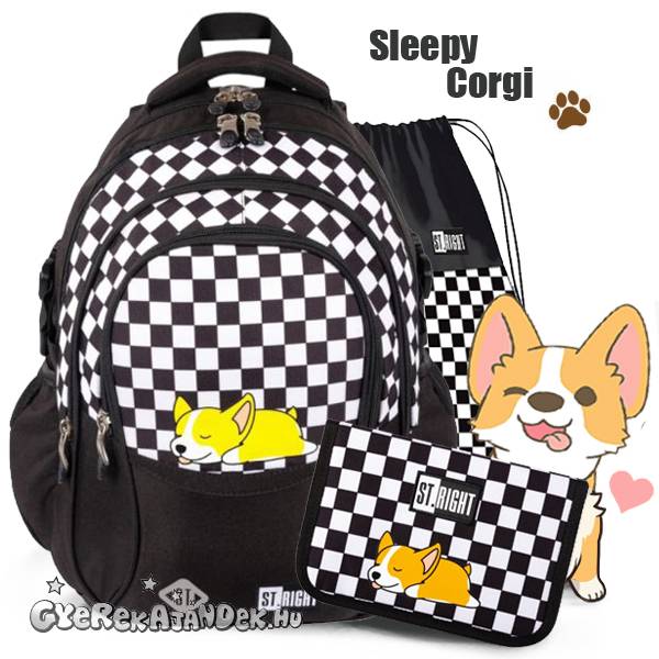 St. Right iskolatáska, hátizsák 43 cm SZETT – Sleepy Corgi