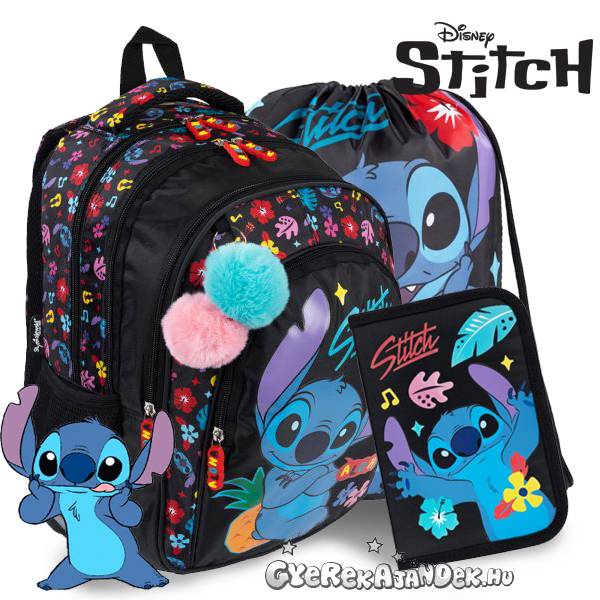 Stitch iskolatáska, hátizsák SZETT – Black Aloha