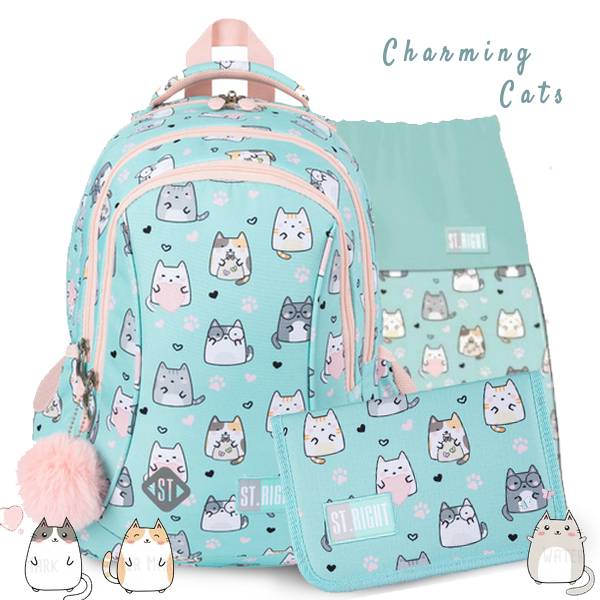 St. Right cicás iskolatáska, hátizsák 39 cm SZETT – Charming Cats