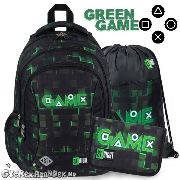 St. Right iskolatáska, hátizsák 3 rekeszes SZETT 43 cm – Green Game