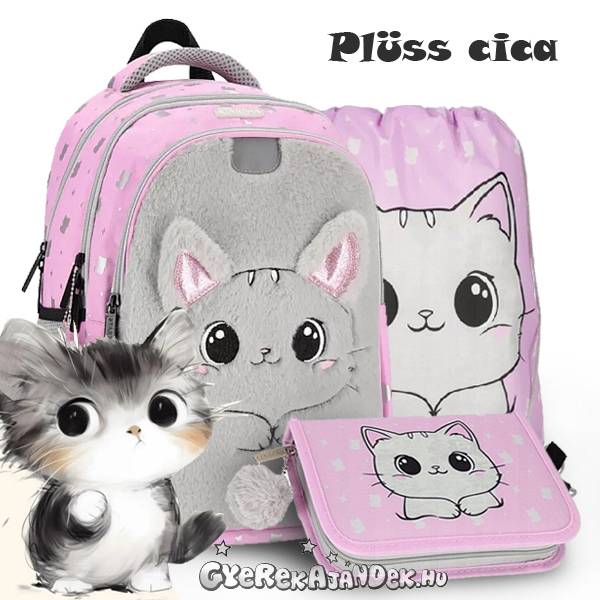 Plüss cicás iskolatáska hátizsák SZETT – Starpak