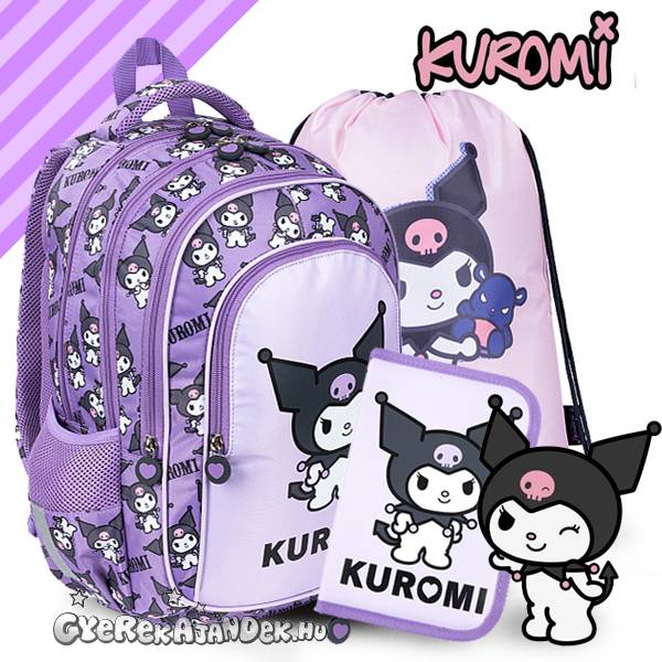 Kuromi ergonomikus iskolatáska, hátizsák SZETT – Violet