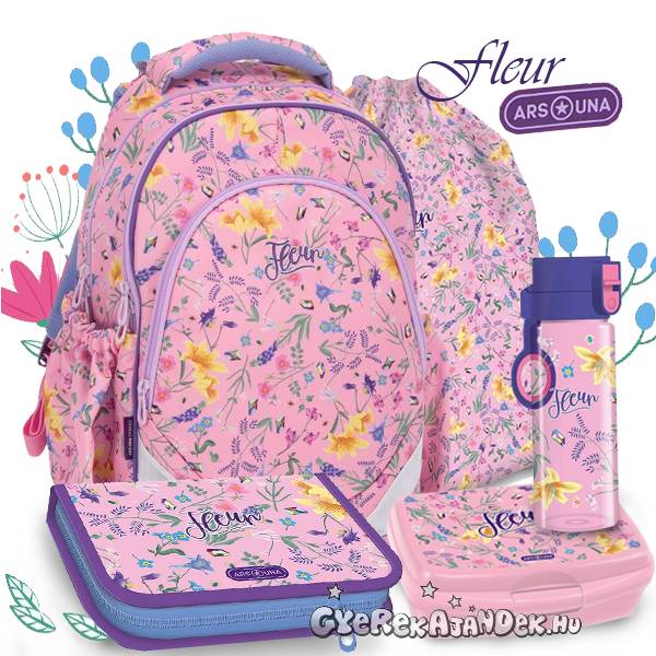 Ars Una virágos iskolatáska SZETT 5 részes – Fleur ( AU-F1 )