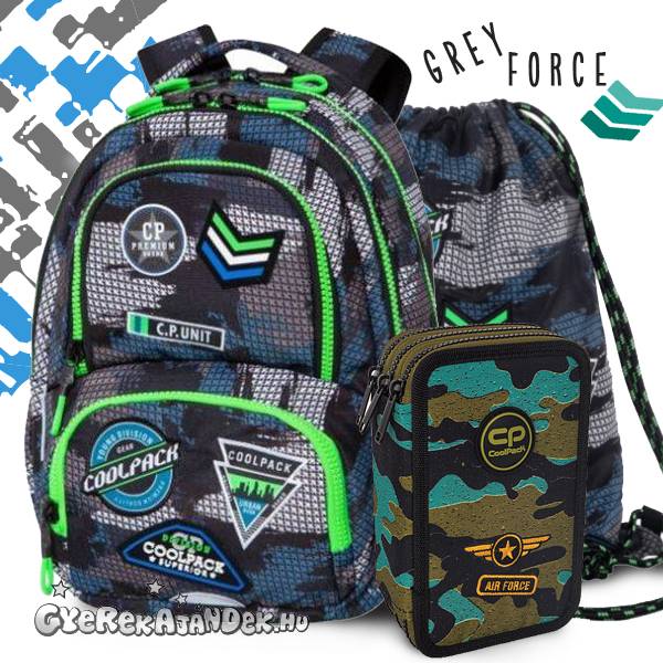CoolPack terepmintás iskolatáska hátizsák SZETT hőtárolós zsebbel – Grey