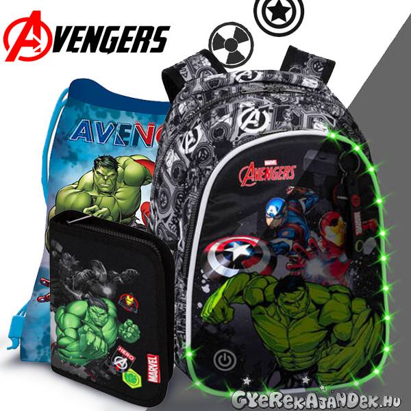 CoolPack Avengers iskolatáska hátizsák SZETT – LED világítással