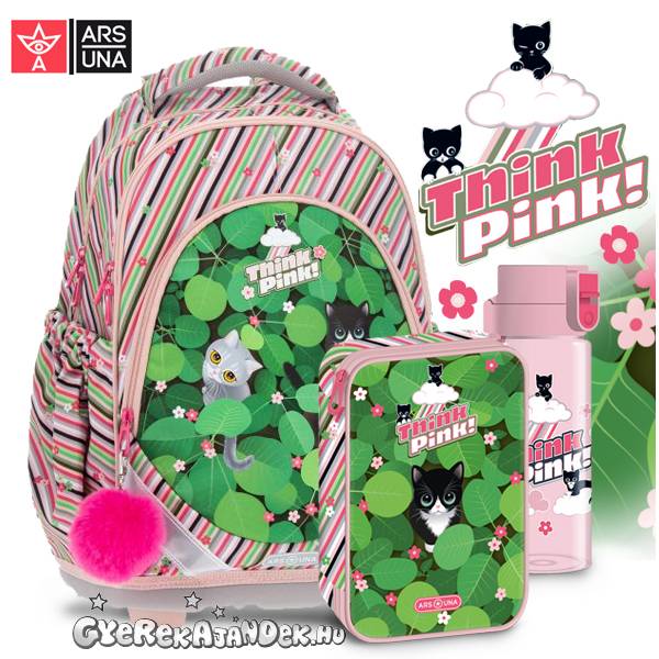 Ars Una cicás anatómiai iskolatáska SZETT 5 részes – Think Pink Leaves (AU-F1)
