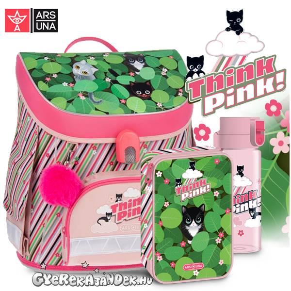 Ars Una mágneszáras cicás iskolatáska SZETT – Think Pink Leaves