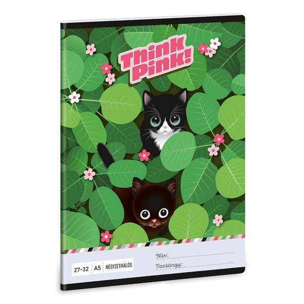 Ars Una A5-ös kockás füzet – Think Pink Leaves