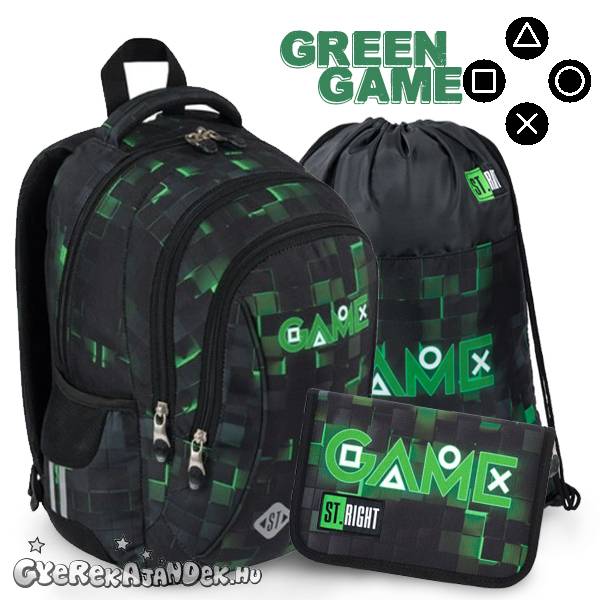 St. Right iskolatáska, hátizsák 39 cm SZETT - Green Game