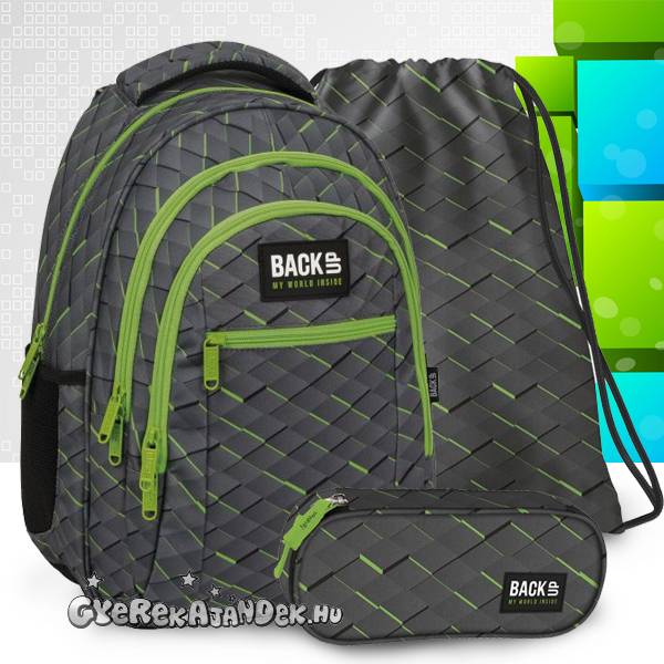 BackUp ergonomikus iskolatáska hátizsák SZETT - Grey 3D