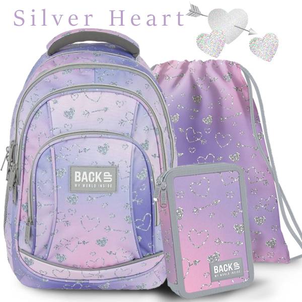 BackUp iskolatáska hátizsák SZETT - Silver Hearts