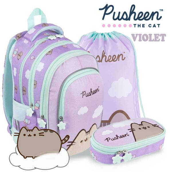 Pusheen Cat iskolatáska, hátizsák SZETT – Violet