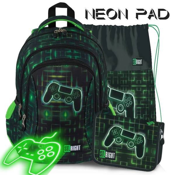 St. Right iskolatáska, hátizsák SZETT 39 cm – Neon Pad