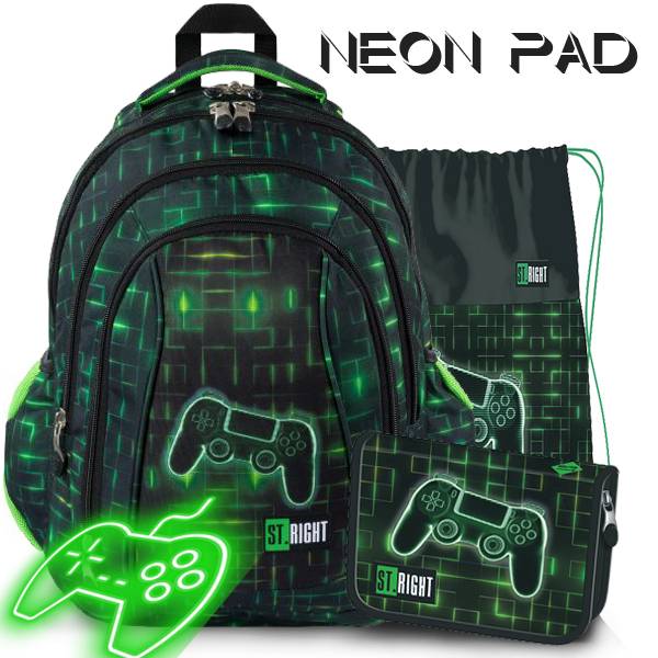 St. Right iskolatáska, hátizsák SZETT 43 cm – Neon Pad