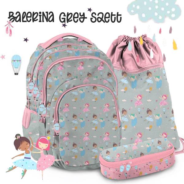 Paso Balerinás iskolatáska, hátizsák Grey SZETT 2