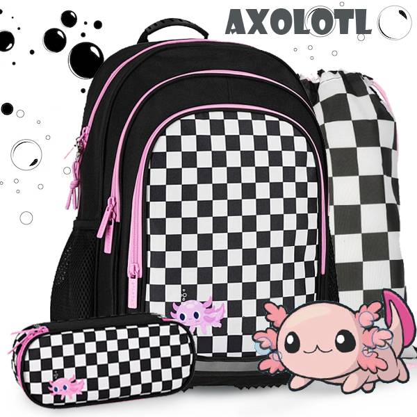 Starpak kockás iskolatáska, hátizsák SZETT – Axolotl