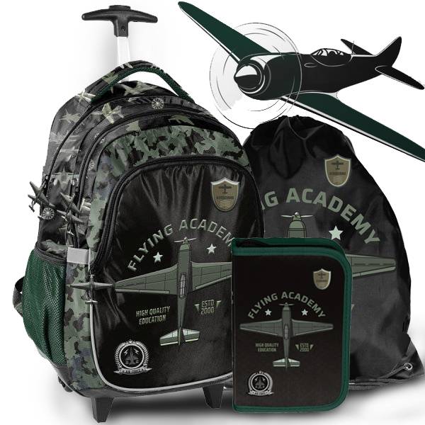 Paso terepszínű gurulós iskolatáska SZETT – Repülőgépek