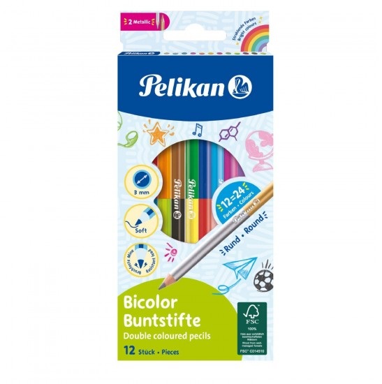 Pelikán Bicolor kétoldalú színes ceruza készlet – 12 db-os