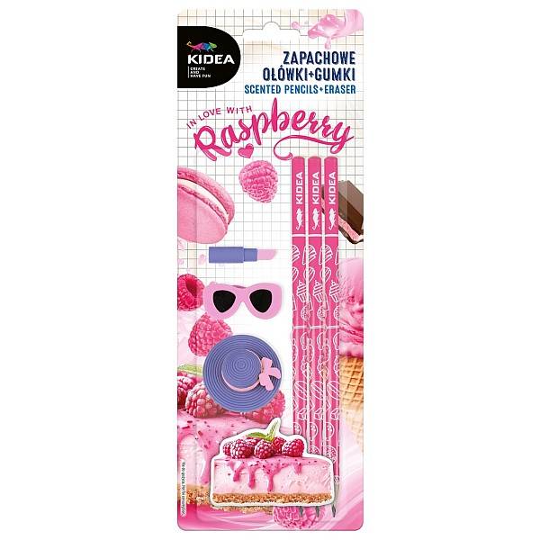 Kidea grafitceruza illatos radírral 3 db – Málna