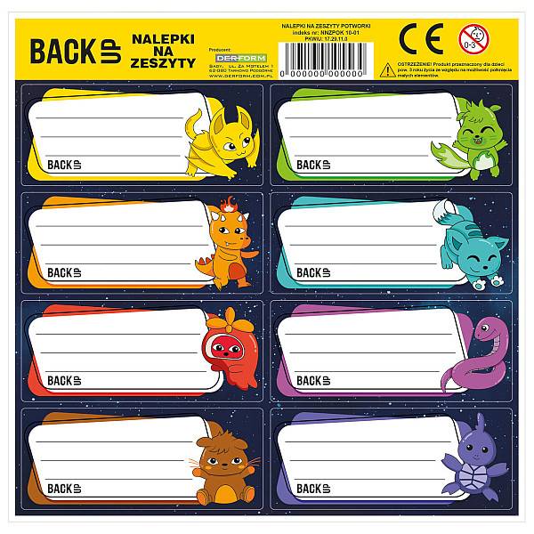 BackUp füzetcímke 8 db-os Cute Monster – többféle